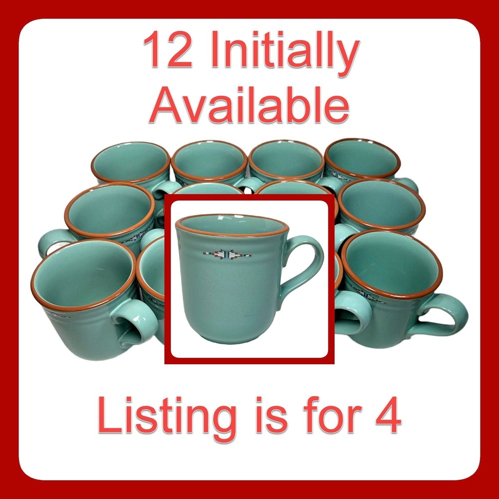Noritake Boulder Ridge Mug Set 4 Southwestern Teal Blue Stoneware Vintage Vib